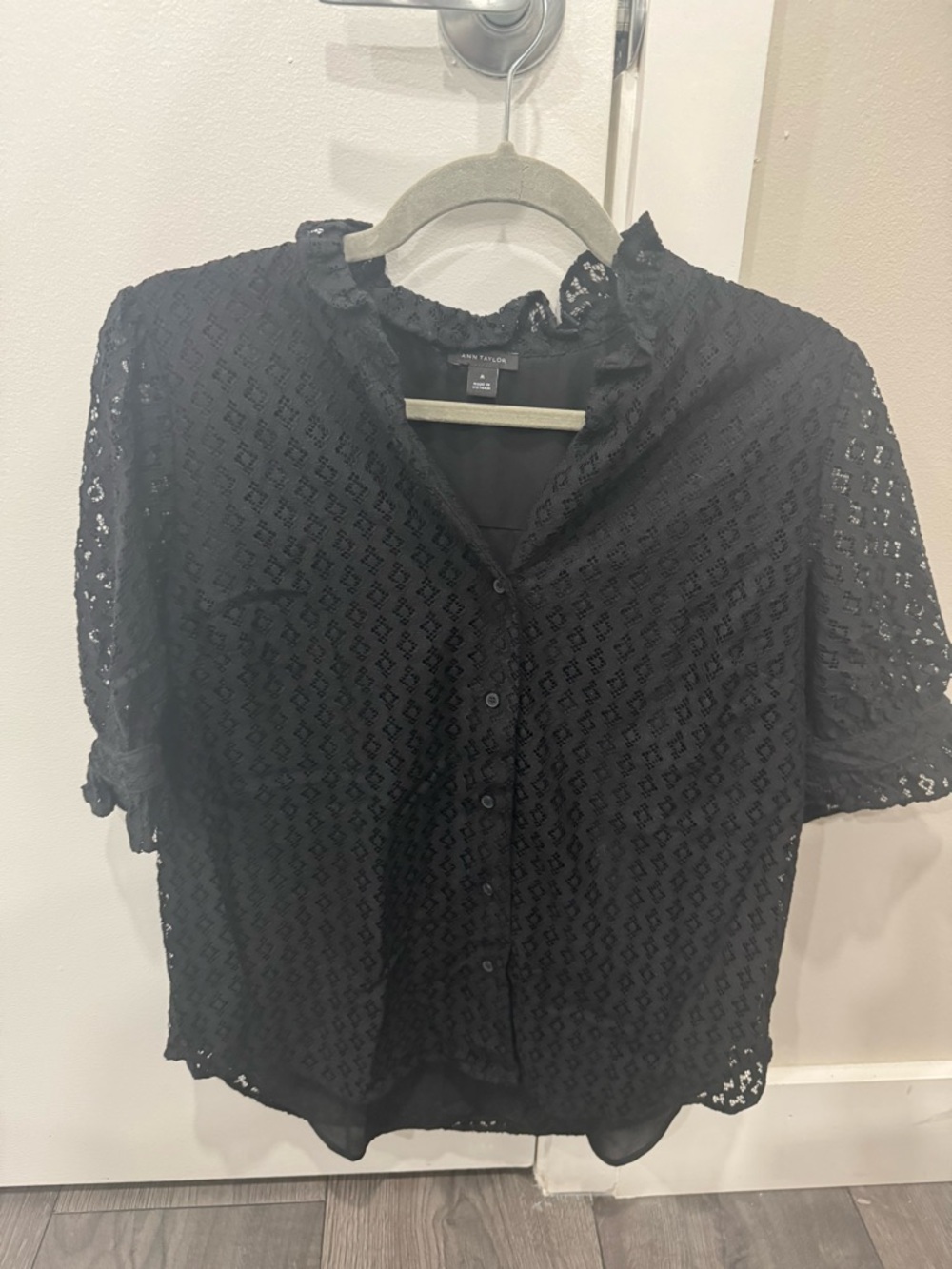Ann Taylor Lace Button-Front Blouse - Black